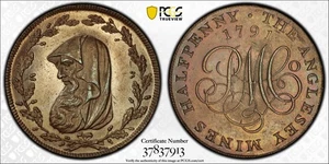 1791 PROOF DH-387 Anglesey Wales G. Britain Half Penny Token PCGS PR63 Pop 1/0 - Picture 1 of 5