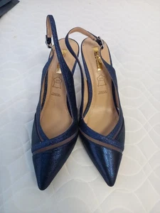 ❤️ Glamour Vera Pelle Blue Shimmer Sling Back High Heel Shoes Size 7 Vgc - Picture 1 of 6