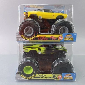 Hot Wheels Monster Trucks Dodge Charger R/T SET 1:24 Diecast Yellow & Green 2018 - Picture 1 of 13