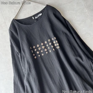 Abito lungo largo oversize MOYURU nero crepe cotone taglia gratis Giappone - Foto 1 di 16