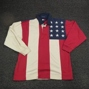 Vintage Tommy Hilfiger Polo Shirt Mens Large Red White Blue Flag Pullover 90s - Picture 1 of 9