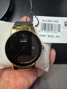 Citizen AU1062-05E Eco-Drive Men's Gold-Plated Black Leather Band Watch - Picture 1 of 17