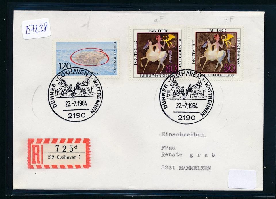 E7228) Reco-Brief, RZ 219 Cuxhaven 1 "d", SST Duhner Wattrennen, Pferde - Bild 1 von 1