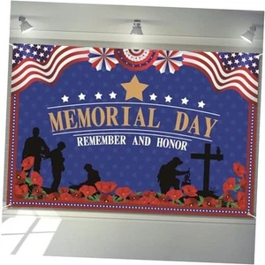 Memorial Day Decorations Banner 72" x 48" Backdrop Thank You Remember and - Picture 1 of 7
