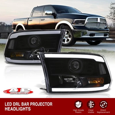 Black Driving LED Tube Head Lights Lamp For 2009-2018 Dodge Ram 1500 2500 3500 Foto 1 de 4