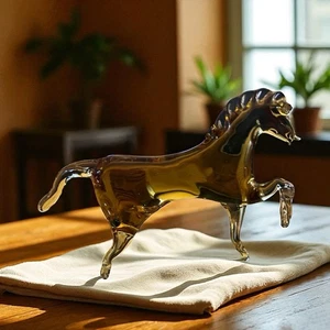 Vtg Amber Honey Horse Donkey Viking Art Glass Figurine Hand Blown - Picture 1 of 8
