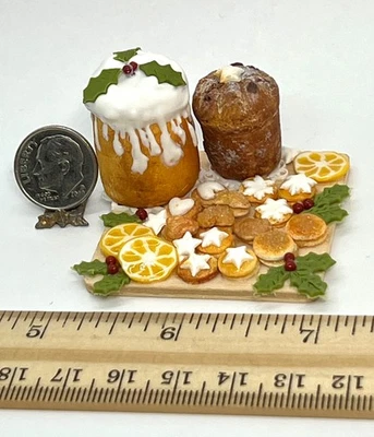 1:12 Christmas Sweets Panettone Bread Cookies Dollhouse Miniature Artisan Signed - Image 1 of 4