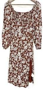 Altard State Floral Brown Long Dress With Slit Long Sleeve - Picture 1 of 6