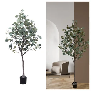 4ft Artificial Eucalyptus Tree Fake Silver Dollar Leaves Eucalyptus Plants Decor - Picture 1 of 5