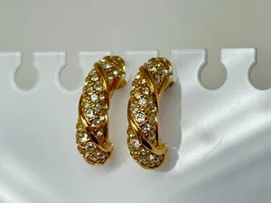 Beautiful SWAROVSKI Goldtone Clear Crystal Half Hoop Earrings - Picture 1 of 7