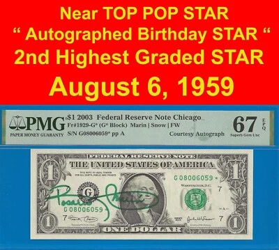 2003 $1 Federal Reserve Note PMG 67EPQ 2nd finest autograph birthday star - Image 1 of 4