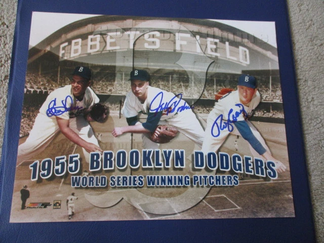 Hand signed 1955 BROOKLYN DODGERS PITCHERS AUTOGRAPH PHOTO Labine Podres Craig - Image 1 of 4