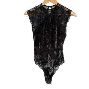 Victoria’s Secret Women’s Bodysuit Small Black Velvet One Piece Shirt Top - Picture 1 of 10