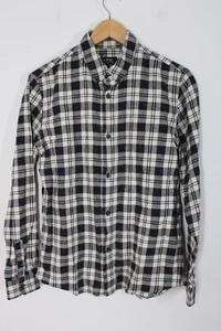 APC XS Cream Blue Plaid Cotton Flannel Silk Fleck Long Sleeve Button-Up Shirt - Picture 1 of 8