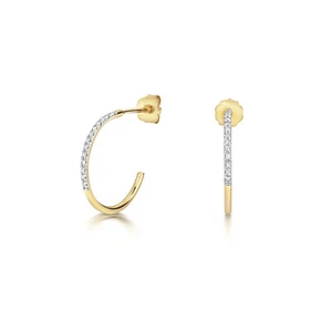 9ct Yellow Gold Diamond Hoop Earrings 15mm Hoops - Picture 1 of 3