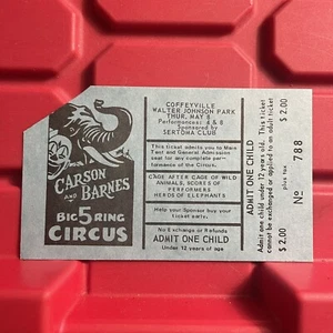 Carson And Barnes 5 Ring Circus Child Ticket Stub Coffeyville Vintage 1970s - Picture 1 of 2