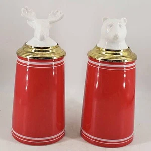 2er Set Weihnachtstassen Stein Elch Elch Rentier & Eisbär rot gold Schwelle - Bild 1 von 3