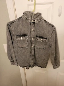 Zara Girls Denim Hooded Jacket Grey Snaps All The Way Down Sz 10  Hood Comes Off - Picture 1 of 14