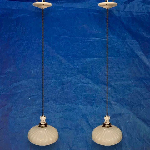 37” Pendant Light Fixtures Antique Scalloped Shades Porcelain Fixtures 113F Cover
