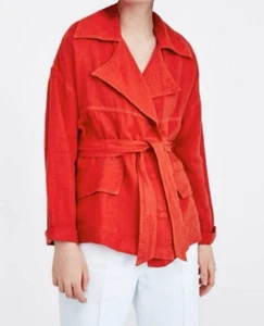 NWT Zara Size M Red Linen Belted Jacket 2557/270 - Picture 1 of 3