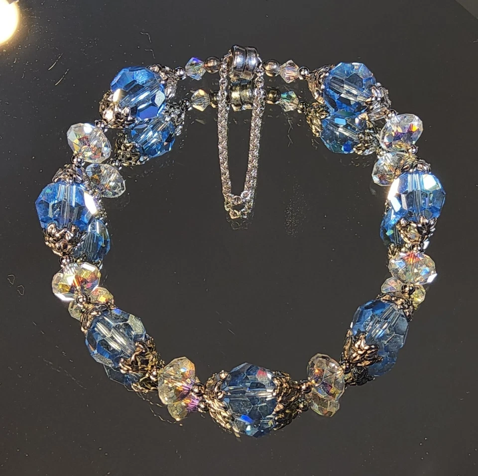 Light Sapphire Austrian Crystal Bracelet Magnet Clasp Safety Chain 461 - Image 1 of 1