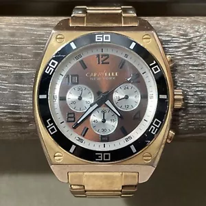 Caravelle New York Men Chronograph Brown Dial Rose Gold Watch 45A110 New Battery - Picture 1 of 10