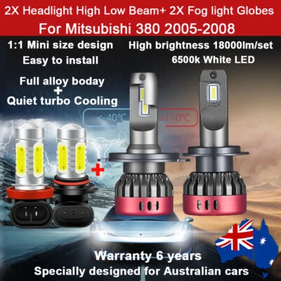 For Mitsubishi 380 2005-2008 4x 18000LM Headlight+ fog light Globe High Low Beam - image 1 of 4