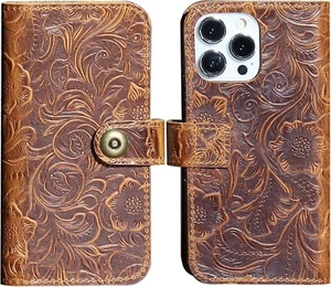 Wallet case for iPhone 15 pro Max Real Leather 6.7 in Case Leather Shockproof - Picture 1 of 7