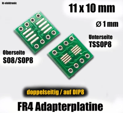 KT-ELEKTRONIC 10 Stück SO8 SOIC8 TSSOP8 auf DIP8 Adapterplatine 0,635mm und 1,27mm Rastermaß