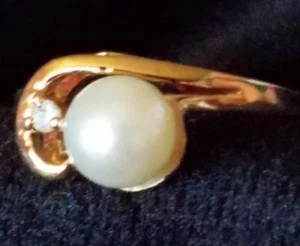 10KT Gold Plated  Pearl Ring - Size 6.5  - Picture 1 of 10