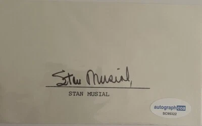 STAN MUSIAL SIGNED INDEX CARD.  - Image 1 of 3