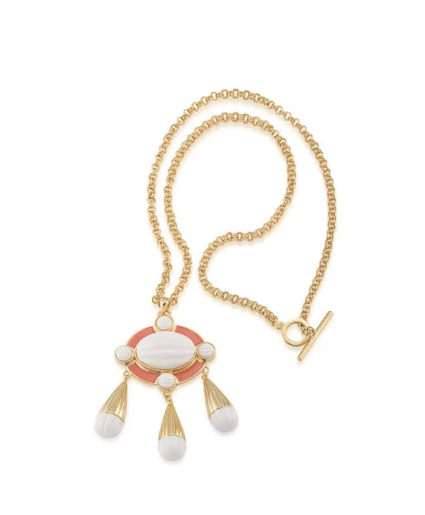 Trina Turk Necklace 30 Inch CABOCHON Pendant Palm Spring Gold Color