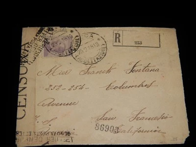 Cubierta de colección, GÉNOVA, ITALIA, REGISTRADA, CENSURADA DE LA PRIMERA GUERRA MUNDIAL, 1918, a San Francisco, CA Foto 1 de 4