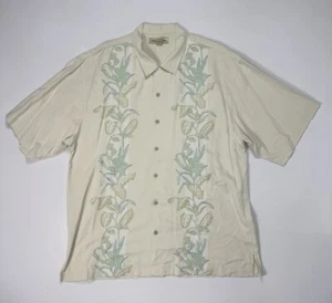 Camisa Tommy Bahama Para Hombres XL Botón Crema Floral 100% Seda Vacaciones Cuello Lazo - Imagen 1 de 10