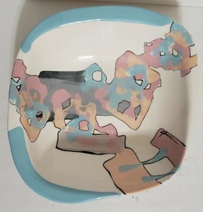 Vintage 80s Style Pop Color Geometric Abstract Art Bowl Signed by Gibson - Picture 1 of 10