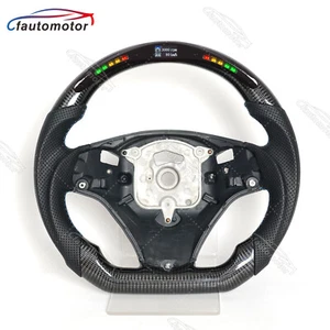 LED Perforated Leather Carbon Fiber Steering Wheel For BMW E90 E91 E92 E93 DCT - Picture 1 of 6