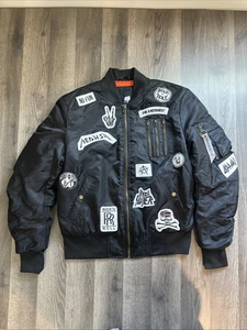 American Stitch Black Patchwork Bomber Jacket Rock N Roll Punk Medium M - Picture 1 of 17