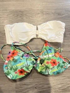 OP Ocean Pacific Women's Small Hawaiian Bikini Top & Mossimo white Swimwear Top - Picture 1 of 4
