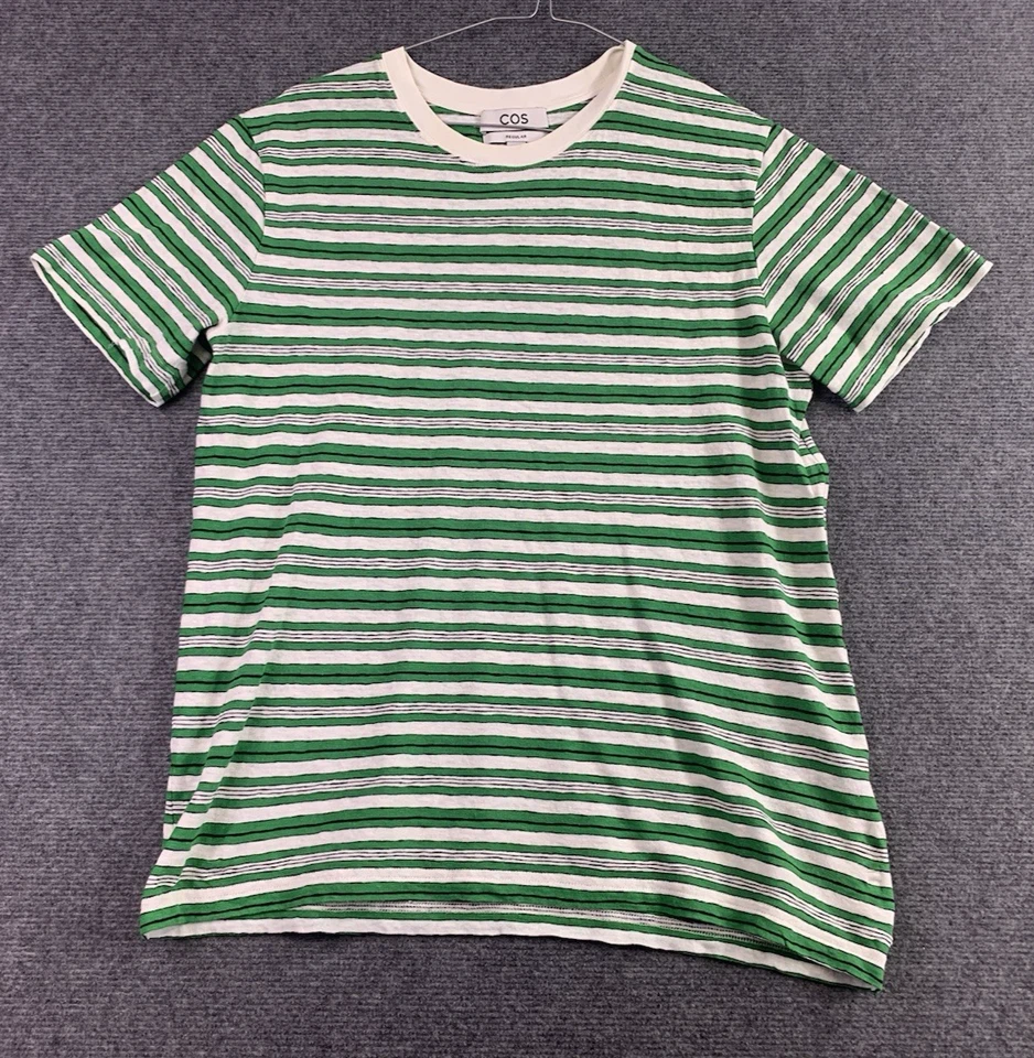Camisa COS Mujer PEQUEÑA Verde Rayas Manga Corta Algodón Verano Crew Talla S Foto 1 de 4
