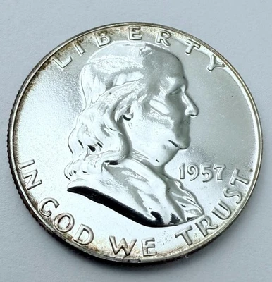 1957 Franklin Meio Dólar ESCOLHA GEMA BRILHANTE PROVA ULTRA AGRADÁVEL 90% Prata #2375 - Imagem 1 de 2