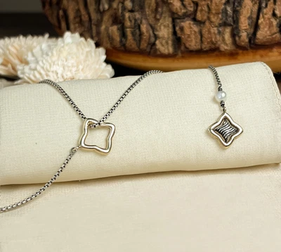 Collar Lariat David Yurman Oro 18K Plata Esterlina Perla Cuadrifolio DY925 750 Foto 1 de 4