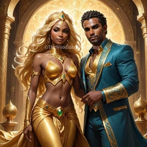 Tier 2 Golden Marid Djinn of Wealth & Fortune Spirit Companion Couple - Picture 1 of 5
