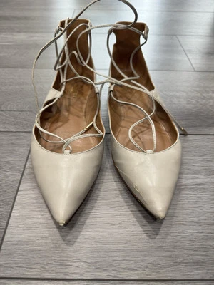 Zapatos planos de ballet gris 38,5/8,5 Aquazzura Designer para mujer de cuero con cordones punta 38,5 Foto 1 de 4