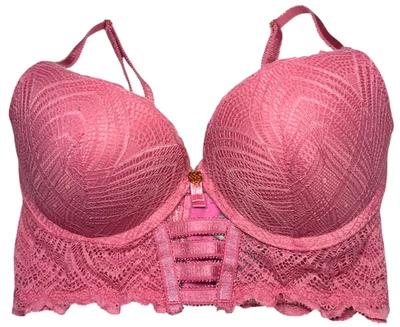 Daisy Fuentes Bra Women 34B Pink Underwire Push Up Long Line All Over Lace Charm - Image 1 of 4