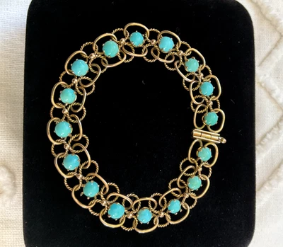 Delicate 14k Yellow Gold Multiple Turquoise Stone Bracelet - Image 1 of 4