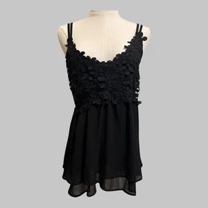 NWT Black Cami Lingerie Floral Lace Bodice Goth Witchy Coquette Fairy Babydoll L - Picture 1 of 9