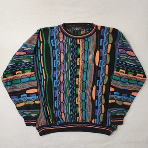 Vintage 90s Protege 3D Sweater Mens 2XL Multicolor Knitted Coogi Styled Hip Hop - Picture 1 of 9
