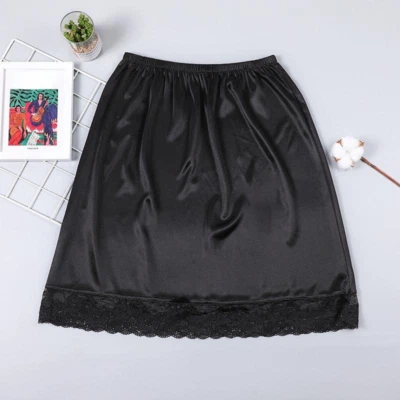 Ladies 45cm Silky Lace Trim Skirt Satin Petticoat Half Slip Underskirt Fashion - Image 1 of 4
