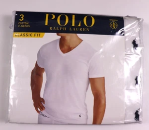RALPH LAUREN Size S Men's White CLASSIC FIT 3 Pack V-Neck Wicking T-Shirts NEW - Picture 1 of 4