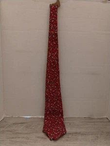 Vintage 48" Genuine Spur Cravat Red Silk Tie With Blue & White Abstract Pattern - Picture 1 of 3